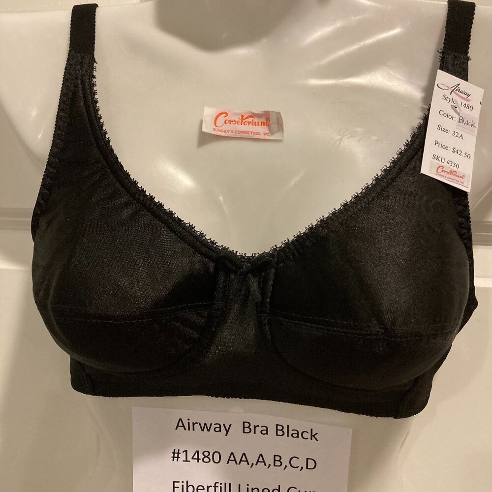 Airway 1480 fiberfill Bra pockets for pads 32,34,36,38,40,42 AA,A,B,C,D Black